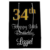 Luxe, Elegant, Faux Gold Look 34e verjaardag Medium Cadeauzakje (Achterkant)
