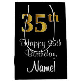 Luxe, Elegant, Faux Gold Look 35e verjaardag Medium Cadeauzakje (Voorkant)