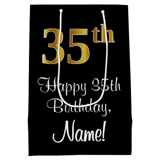 Luxe, Elegant, Faux Gold Look 35e verjaardag Medium Cadeauzakje (Achterkant)