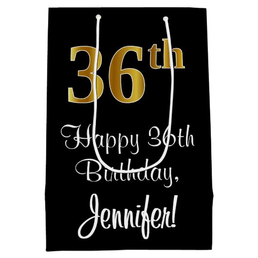 Luxe, Elegant, Faux Gold Look 36e verjaardag Medium Cadeauzakje (Achterkant)