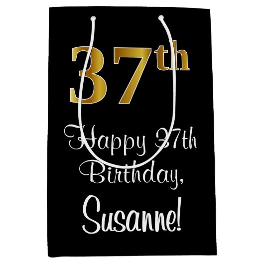 Luxe, Elegant, Faux Gold Look 37e verjaardag Medium Cadeauzakje (Voorkant)