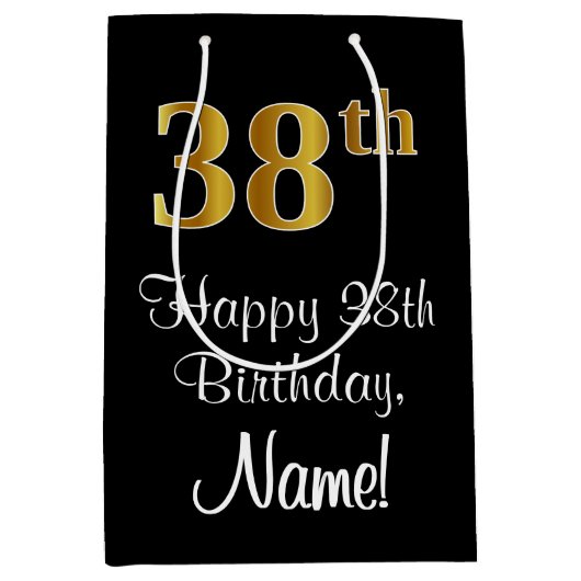 Luxe, Elegant, Faux Gold Look 38ste verjaardag Medium Cadeauzakje (Voorkant)