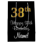 Luxe, Elegant, Faux Gold Look 38ste verjaardag Medium Cadeauzakje (Achterkant)