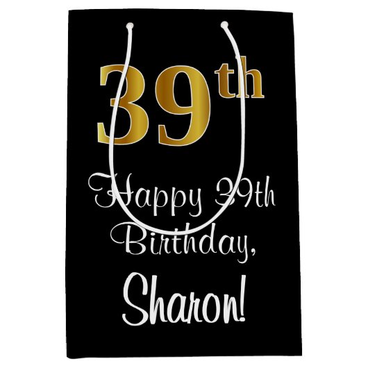 Luxe, Elegant, Faux Gold Look 39e verjaardag Medium Cadeauzakje (Voorkant)