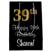 Luxe, Elegant, Faux Gold Look 39e verjaardag Medium Cadeauzakje (Achterkant)