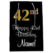 Luxe, Elegant, Faux Gold Look 42e verjaardag Medium Cadeauzakje (Voorkant)