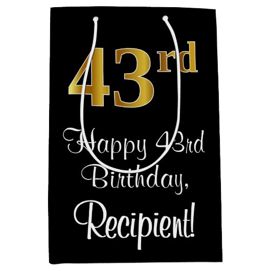 Luxe, Elegant, Faux Gold Look 43e verjaardag Medium Cadeauzakje (Voorkant)