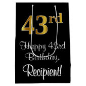 Luxe, Elegant, Faux Gold Look 43e verjaardag Medium Cadeauzakje (Achterkant)