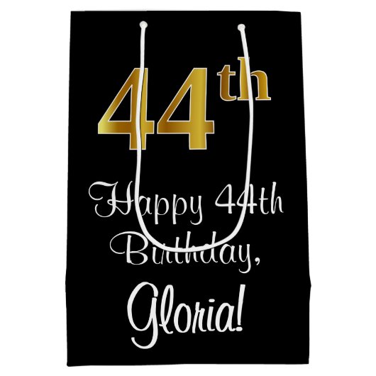 Luxe, Elegant, Faux Gold Look 44e verjaardag Medium Cadeauzakje (Achterkant)