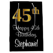 Luxe, Elegant, Faux Gold Look 45e verjaardag Medium Cadeauzakje (Voorkant)