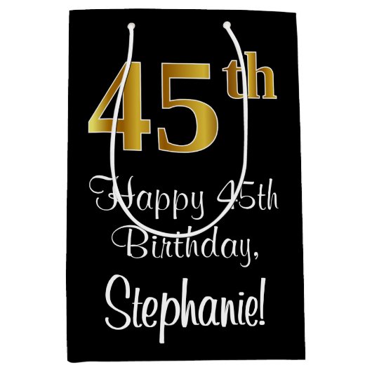 Luxe, Elegant, Faux Gold Look 45e verjaardag Medium Cadeauzakje (Voorkant)