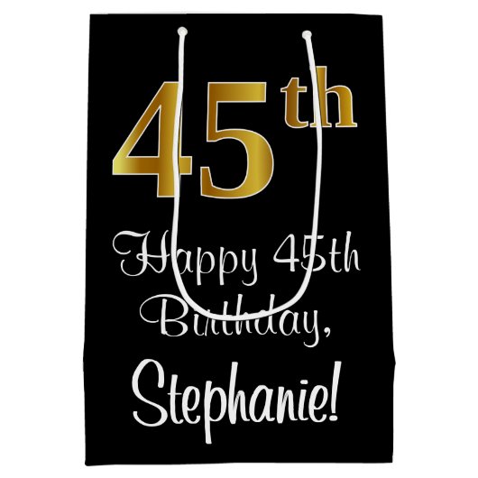 Luxe, Elegant, Faux Gold Look 45e verjaardag Medium Cadeauzakje (Achterkant)