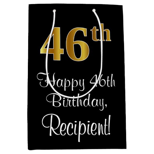Luxe, Elegant, Faux Gold Look 46e verjaardag Medium Cadeauzakje (Voorkant)