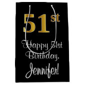 Luxe, Elegant, Faux Gold Look 51e verjaardag Medium Cadeauzakje (Voorkant)