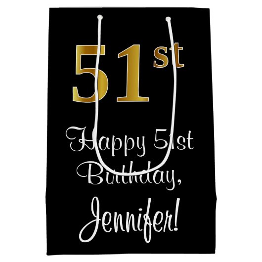 Luxe, Elegant, Faux Gold Look 51e verjaardag Medium Cadeauzakje (Achterkant)