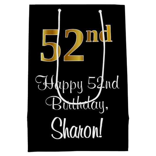 Luxe, Elegant, Faux Gold Look 52e verjaardag Medium Cadeauzakje (Achterkant)