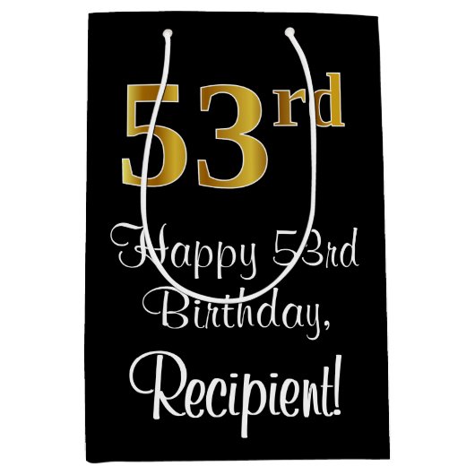 Luxe, Elegant, Faux Gold Look 53e verjaardag Medium Cadeauzakje (Voorkant)