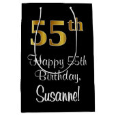 Luxe, Elegant, Faux Gold Look 55e verjaardag Medium Cadeauzakje (Voorkant)