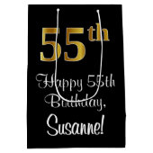 Luxe, Elegant, Faux Gold Look 55e verjaardag Medium Cadeauzakje (Achterkant)