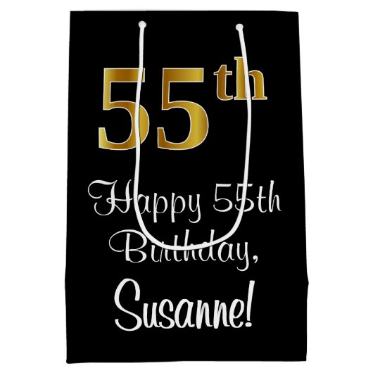 Luxe, Elegant, Faux Gold Look 55e verjaardag Medium Cadeauzakje (Achterkant)