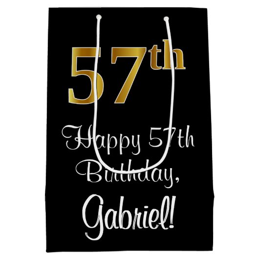 Luxe, Elegant, Faux Gold Look 57e verjaardag Medium Cadeauzakje (Achterkant)