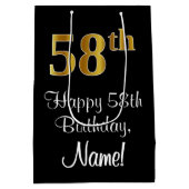 Luxe, Elegant, Faux Gold Look 58ste verjaardag Medium Cadeauzakje (Achterkant)