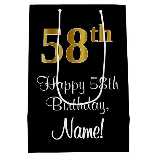 Luxe, Elegant, Faux Gold Look 58ste verjaardag Medium Cadeauzakje (Achterkant)