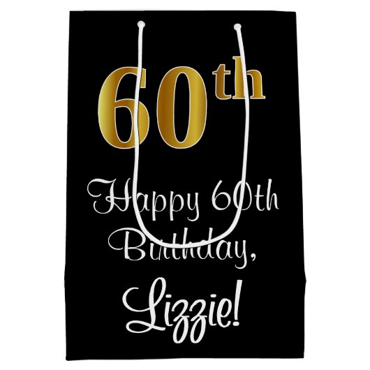 Luxe, Elegant, Faux Gold Look 60ste verjaardag Medium Cadeauzakje (Achterkant)