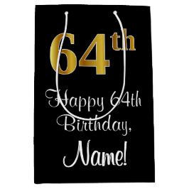 Luxe, Elegant, Faux Gold Look 64e verjaardag Medium Cadeauzakje