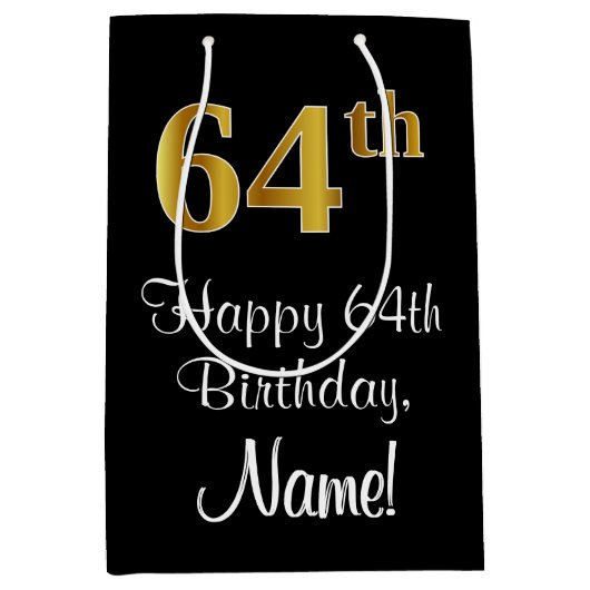 Luxe, Elegant, Faux Gold Look 64e verjaardag Medium Cadeauzakje (Voorkant)