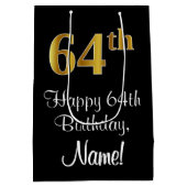 Luxe, Elegant, Faux Gold Look 64e verjaardag Medium Cadeauzakje (Achterkant)