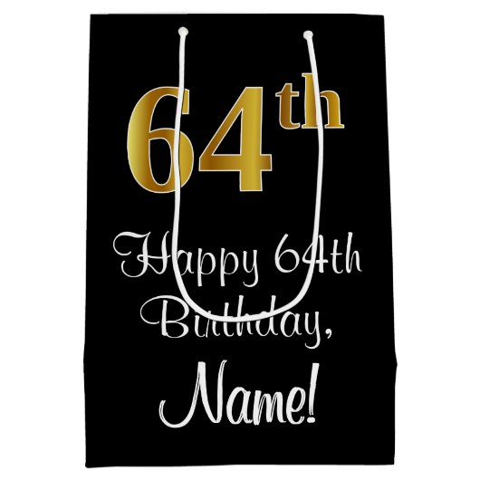 Luxe, Elegant, Faux Gold Look 64e verjaardag Medium Cadeauzakje (Achterkant)