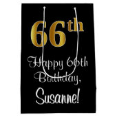 Luxe, Elegant, Faux Gold Look 66e verjaardag Medium Cadeauzakje (Achterkant)