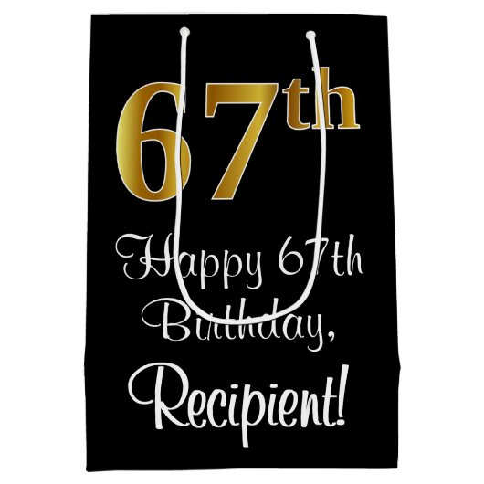 Luxe, Elegant, Faux Gold Look 67e verjaardag Medium Cadeauzakje (Achterkant)