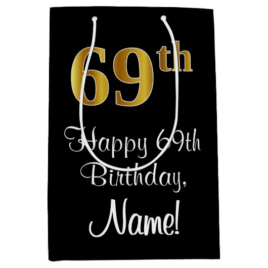 Luxe, Elegant, Faux Gold Look 69e verjaardag Medium Cadeauzakje (Voorkant)