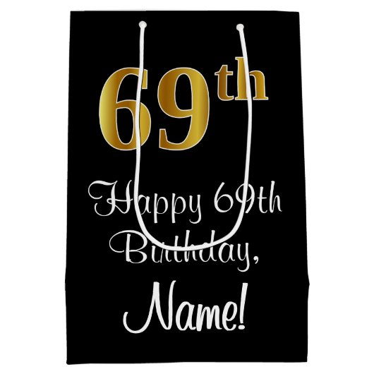 Luxe, Elegant, Faux Gold Look 69e verjaardag Medium Cadeauzakje (Achterkant)