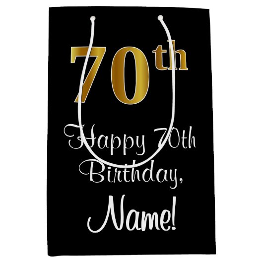 Luxe, Elegant, Faux Gold Look 70ste verjaardag Medium Cadeauzakje (Voorkant)