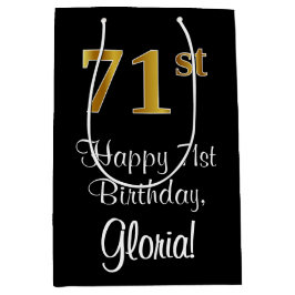 Luxe, Elegant, Faux Gold Look 71e verjaardag Medium Cadeauzakje