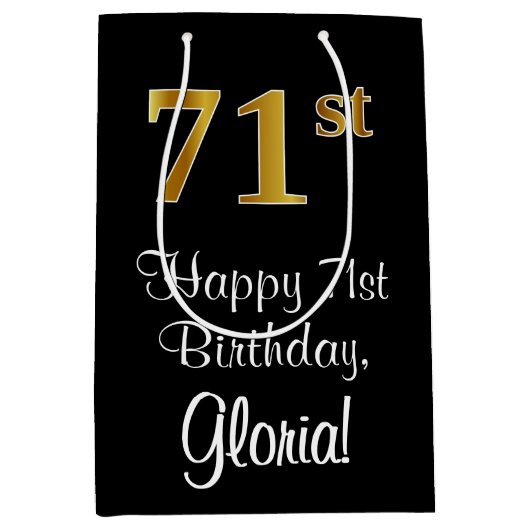Luxe, Elegant, Faux Gold Look 71e verjaardag Medium Cadeauzakje (Voorkant)