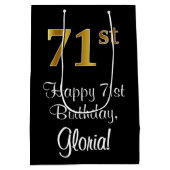 Luxe, Elegant, Faux Gold Look 71e verjaardag Medium Cadeauzakje (Achterkant)