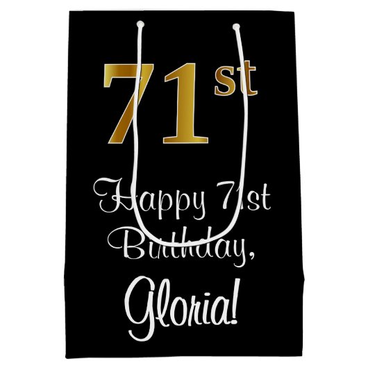 Luxe, Elegant, Faux Gold Look 71e verjaardag Medium Cadeauzakje (Achterkant)