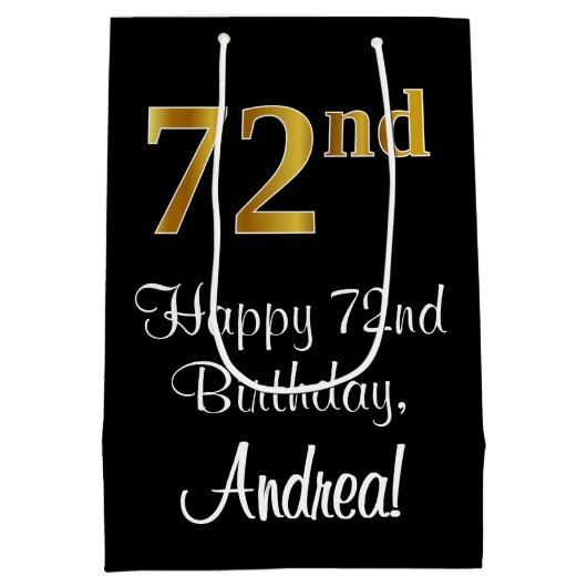 Luxe, Elegant, Faux Gold Look 72e verjaardag Medium Cadeauzakje (Achterkant)