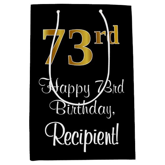 Luxe, Elegant, Faux Gold Look 73e verjaardag Medium Cadeauzakje (Voorkant)