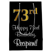 Luxe, Elegant, Faux Gold Look 73e verjaardag Medium Cadeauzakje (Achterkant)