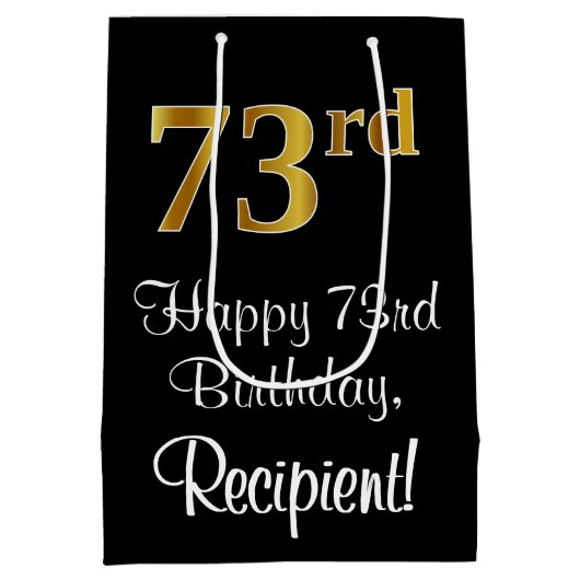 Luxe, Elegant, Faux Gold Look 73e verjaardag Medium Cadeauzakje (Achterkant)