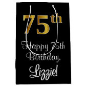 Luxe, Elegant, Faux Gold Look 75e verjaardag Medium Cadeauzakje (Voorkant)