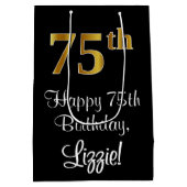 Luxe, Elegant, Faux Gold Look 75e verjaardag Medium Cadeauzakje (Achterkant)