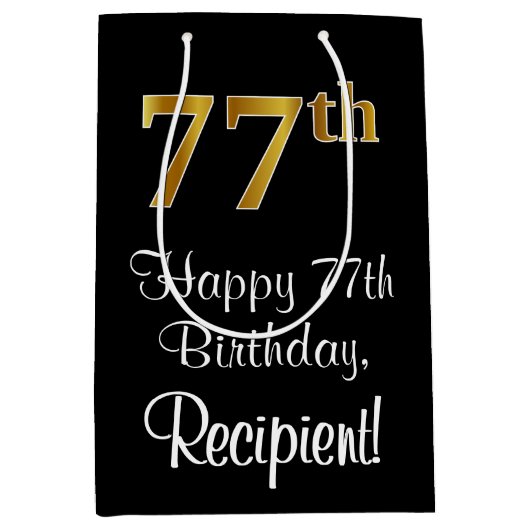 Luxe, Elegant, Faux Gold Look 77e verjaardag Medium Cadeauzakje (Voorkant)