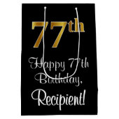 Luxe, Elegant, Faux Gold Look 77e verjaardag Medium Cadeauzakje (Achterkant)