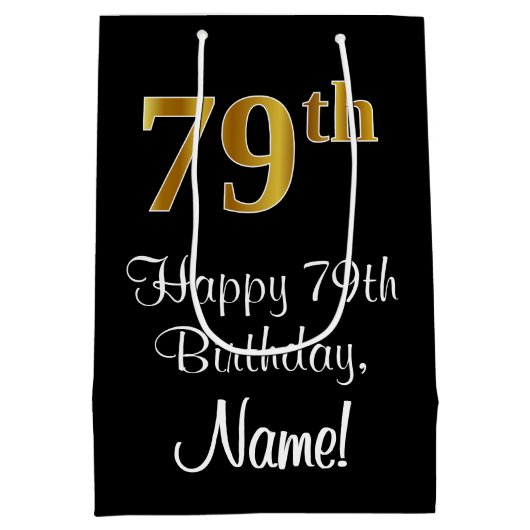 Luxe, Elegant, Faux Gold Look 79e verjaardag Medium Cadeauzakje (Achterkant)
